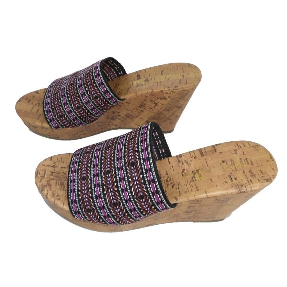 MONTEGO BAY CLUB black & pink high heel wedge slip on sandals women's size 7.5 - Picture 5 of 8
